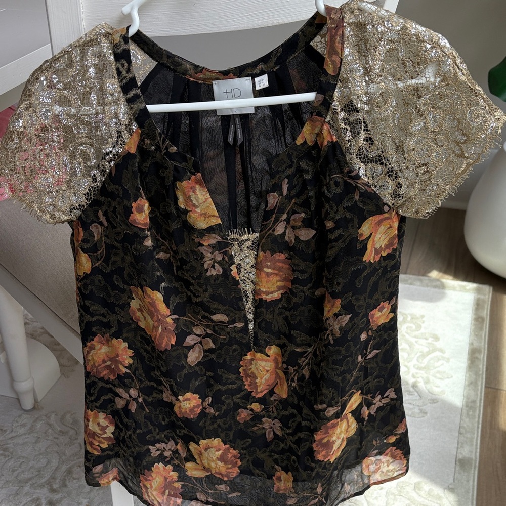 HD in Paris Black and Gold Floral Blouse